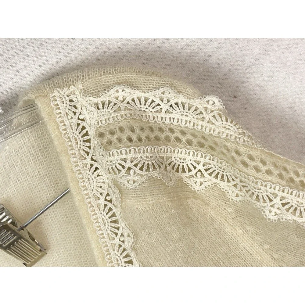 Sézane Women XXL Cardigan La Maille Lace Trim Pearl Button Kid Mohair Wool Ivory